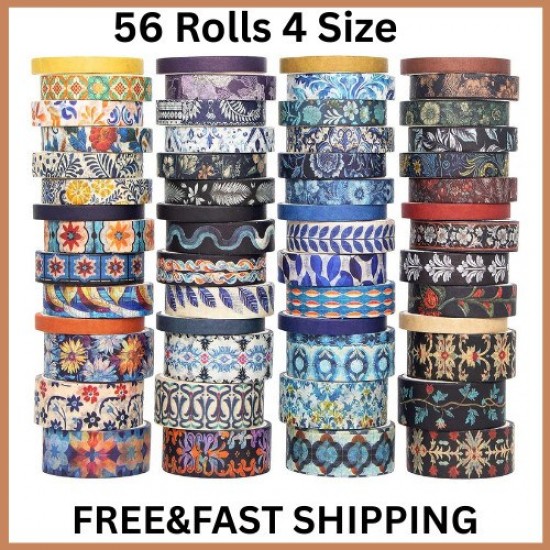 Floral Washi Tape Set, 56 Rolls Decorative Masking Tape for Journals & Crafts