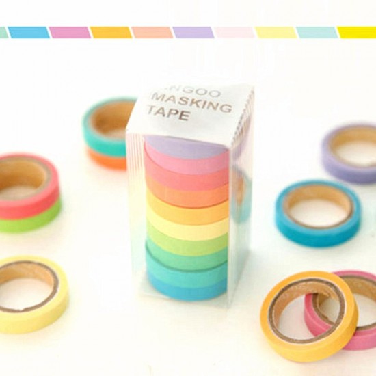 10 Rolls Set Colorful Washi Tape Adhesive Paper Masking Sticky Scrapbook Sticker