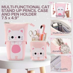 Pencil Case Set - Back to School Supplies, Pop Up Pouch Pink