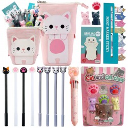 Pencil Case Set - Back to School Supplies, Pop Up Pouch Pink