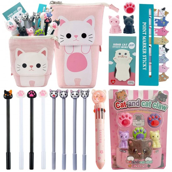 Pencil Case Set - Back to School Supplies, Pop Up Pouch Pink