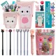 Pencil Case Set - Back to School Supplies, Pop Up Pouch Pink