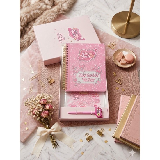 Girl Math Daily Planner Notebook Journal Gift Set W Pen & Stickers Pink