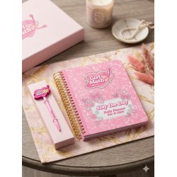 Girl Math Daily Planner Notebook Journal Gift Set W Pen & Stickers Pink