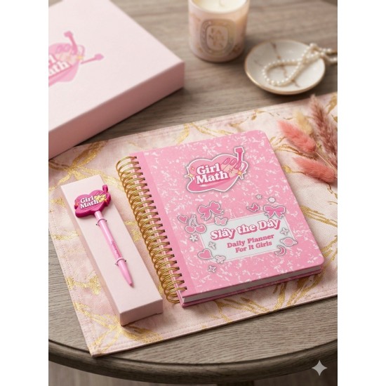 Girl Math Daily Planner Notebook Journal Gift Set W Pen & Stickers Pink
