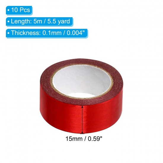 Metallic Washi Tape 15mm X 5m, 10 Pack Art Paper Tapes Washi Self-Adhesive Red