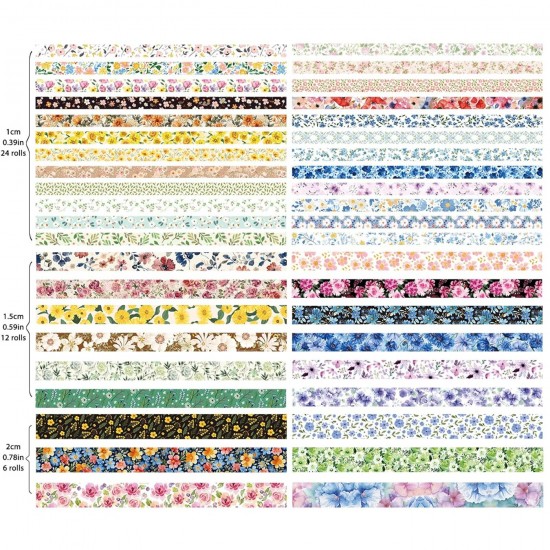 42 Rolls Vintage Floral Washi Tape Set - Decorative Tape for Scrapbooking, Journ