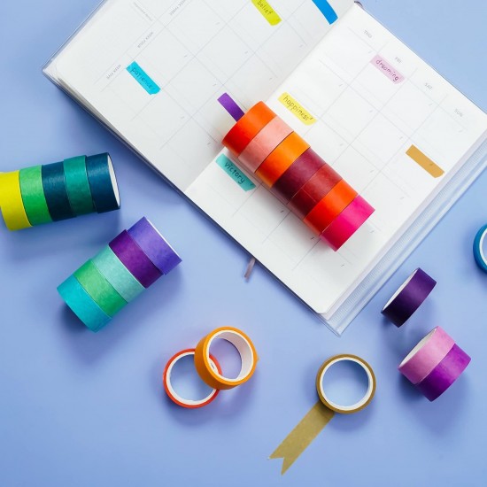 60 Rolls Washi Tape Set 15mm Wide Rainbow Colored Painters Masking Tape Supplies