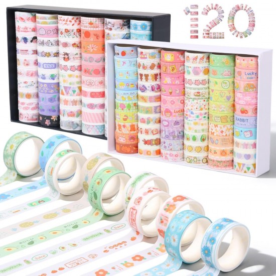 120 Roll Cute Washi Tape Set Aesthetic Masking Tape for Journaling Supplies