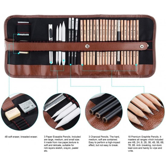 29pcs Professional Drawing Artist Kit Set Pencils and Sketch Charcoal Art Tools