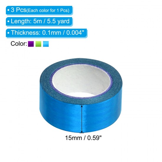 Metallic Washi Tape 15mmx5m, 3 Pack Art Tapes Adhesive Purple, Light Blue, Green