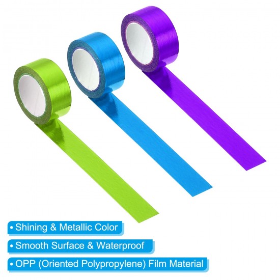 Metallic Washi Tape 15mmx5m, 3 Pack Art Tapes Adhesive Purple, Light Blue, Green