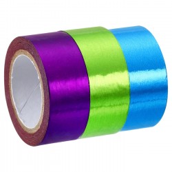 Metallic Washi Tape 15mmx5m, 3 Pack Art Tapes Adhesive Purple, Light Blue, Green