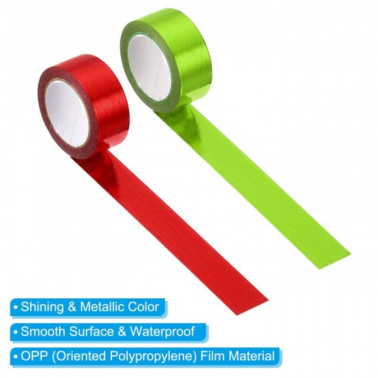 2 Pack Metallic Washi Tape 15mm X 5m Art Tapes Washi Self-Adhesive Green Red