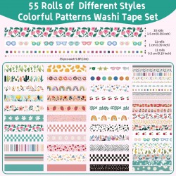 55 Rolls Washi Tape Set Holiday Bohemian Decorative Tape Scrapbooking