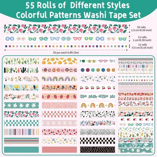 55 Rolls Washi Tape Set Holiday Bohemian Decorative Tape Scrapbooking