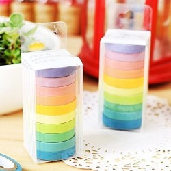 10pc Rainbow Writable Washi Tape Set Colorful Adhesive Masking Craft Tape Roll