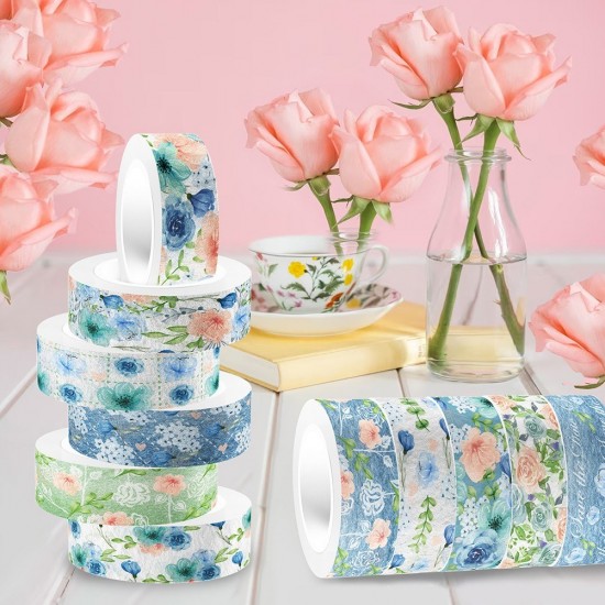 12 Rolls Floral Design Washi Tape Decorative Scrapbooking Tape for Crafts