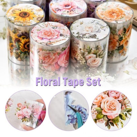 8 Rolls Floral Pet Tape Set Decorative Tape for Crafts Journaling Scrapbooking