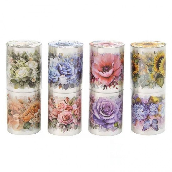 8 Rolls Floral Pet Tape Set Decorative Tape for Crafts Journaling Scrapbooking