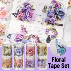 8 Rolls Floral Pet Tape Set Decorative Tape for Crafts Journaling Scrapbooking
