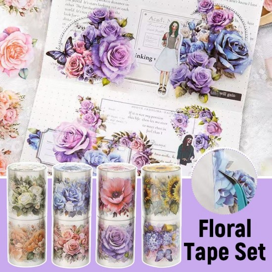 8 Rolls Floral Pet Tape Set Decorative Tape for Crafts Journaling Scrapbooking