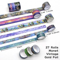 27 Rolls Washi Tape Set - Monet Gold Foil Vintage Decorative Masking Tape,Adhesi