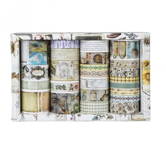 Washi Tape Set - 24 Rolls Arts Adhesive Tapes Assorted Retro Decorative