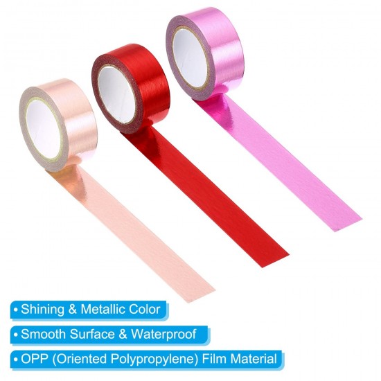 Metallic Washi Tape 15mmx5m, 3 Pack Art Tapes Self-Adhesive Pink, Red, Pink Gold