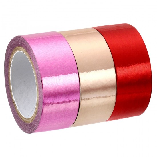 Metallic Washi Tape 15mmx5m, 3 Pack Art Tapes Self-Adhesive Pink, Red, Pink Gold