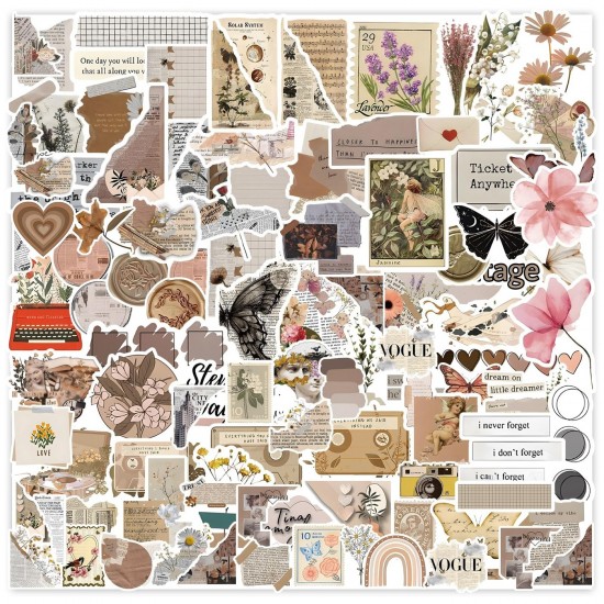 120pcs Vintage Stickers, Waterproof Scrapbook Aesthetic Sticker for Daily Planne