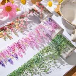 Pet Tape Stickers for Journaling 6 Rolls Pre-Cut Flower Washi Tape Stickers