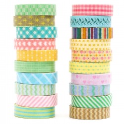 20 Rolls Cute Washi Tape Set Kawaii Basic Patterns Masking Decorative