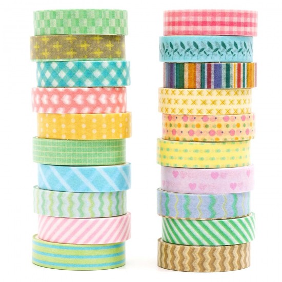20 Rolls Cute Washi Tape Set Kawaii Basic Patterns Masking Decorative