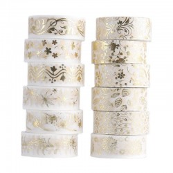 Decorative Gold Foil Washi Tape Set 12 Rolls 15mm X 2 M for Journaling School