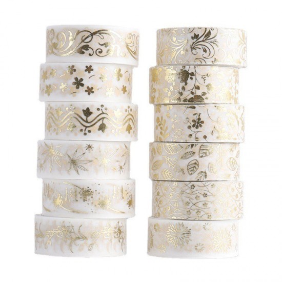 Decorative Gold Foil Washi Tape Set 12 Rolls 15mm X 2 M for Journaling School