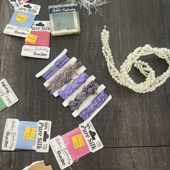 Craft Lot Ribbon Trim Silk Thread Washi Tape Pearls Sewing Scrapbooking