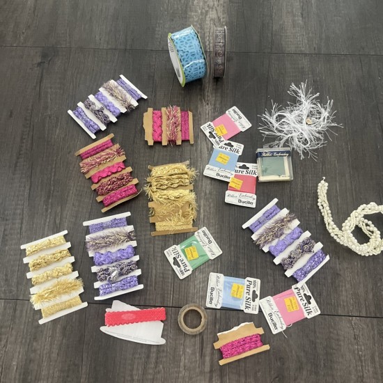 Craft Lot Ribbon Trim Silk Thread Washi Tape Pearls Sewing Scrapbooking