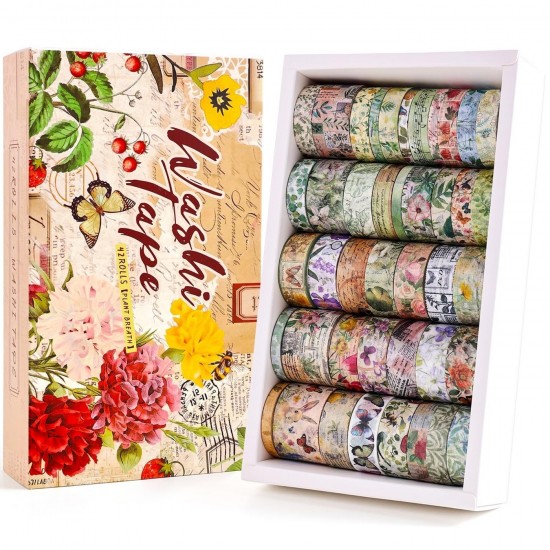 42 Rolls Vintage Washi Tape Set, Writable Decorative Tapes for Scrapbooking