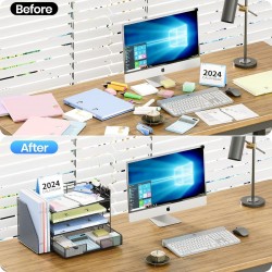 Desk Organizer, 4-Tier Desktop File Organizer with Drawer and Pen Holders, Offic