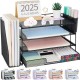 Desk Organizer, 4-Tier Desktop File Organizer with Drawer and Pen Holders, Offic