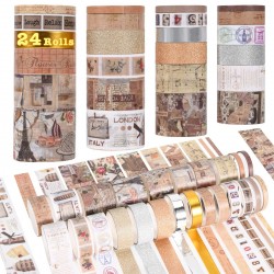 24 Rolls Vintage Washi Tape Set Retro Floral Scrapbook Journal Craft DIY