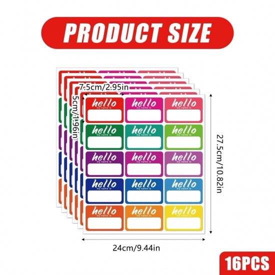 Colourful Name Tag Labels ‘Hello My Name Is' Stickers 50 X 75mm 240 Pcs 15 Color
