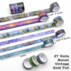 27 Rolls Washi Tape Set - 0.98 Inch X 9.8 Feet, 0.59 X Gold