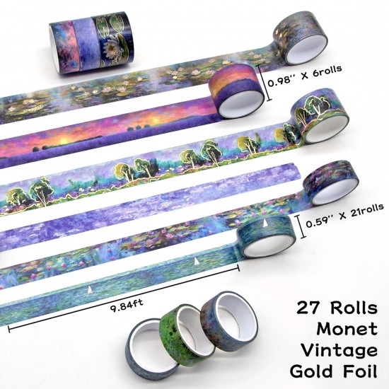 27 Rolls Washi Tape Set - 0.98 Inch X 9.8 Feet, 0.59 X Gold