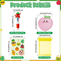 Fruit Stationery Party Gift - 24 Pack Back to School Set with Pens, Sticky Notes