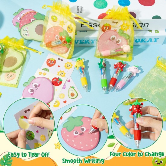 Fruit Stationery Party Gift - 24 Pack Back to School Set with Pens, Sticky Notes