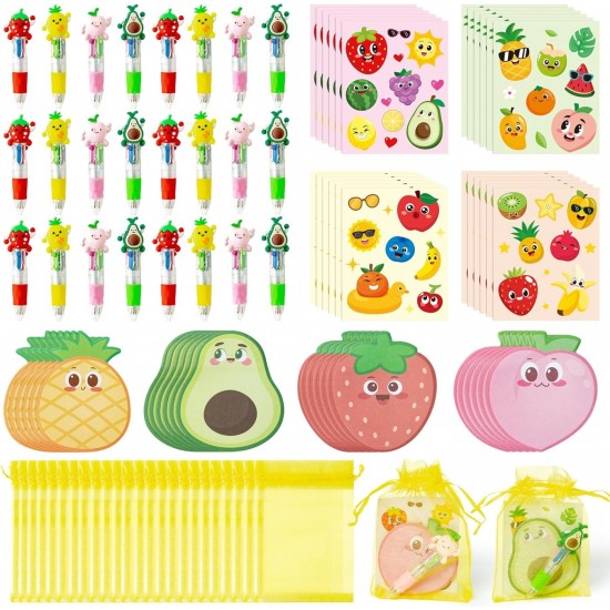 Fruit Stationery Party Gift - 24 Pack Back to School Set with Pens, Sticky Notes