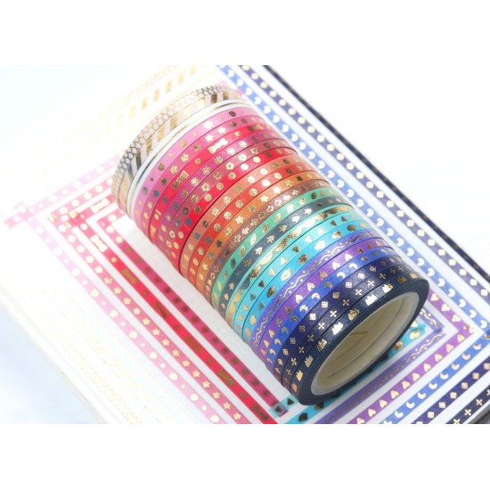 24 Rolls Skinny Washi Tape Set Gold Foil Print Decorative Tapes for Arts, DIY Cr