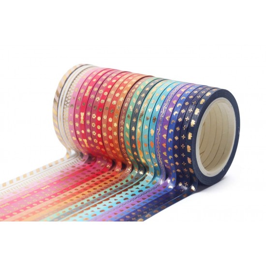24 Rolls Skinny Washi Tape Set Gold Foil Print Decorative Tapes for Arts, DIY Cr